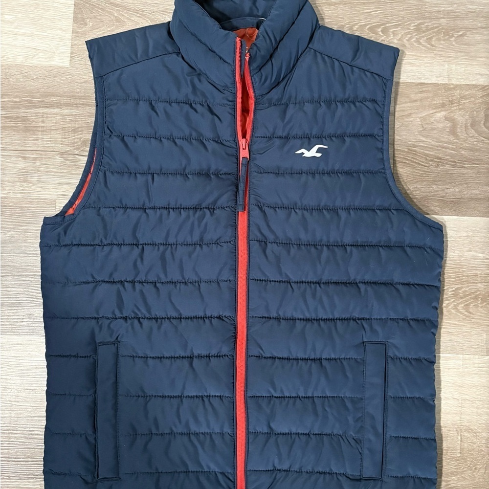 Hollister orange and Navy puffer Vest.